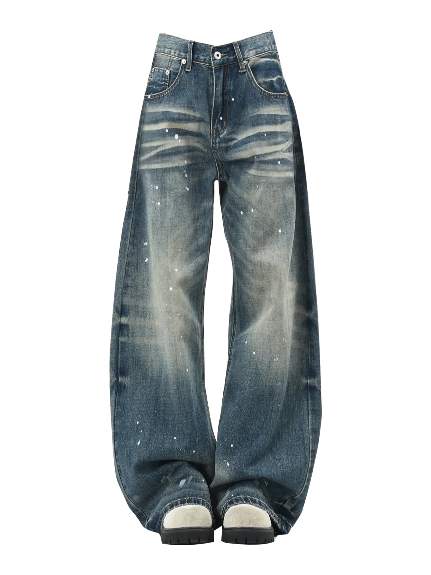 Amerikanische Sle Retro Taille Färben Jeans frauen Herbst Winter Lose Dünne Breite Bein Hosen Hohe Taille Denim Skinnies