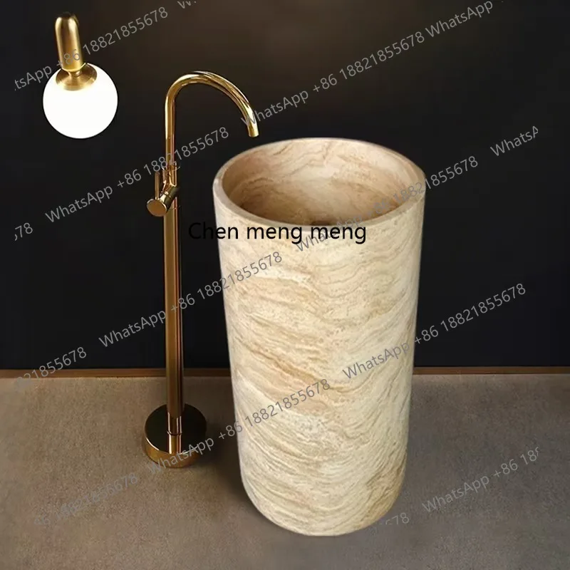 

Natural marble travertine column basin washing table B&B floor-standing integrated washbasin