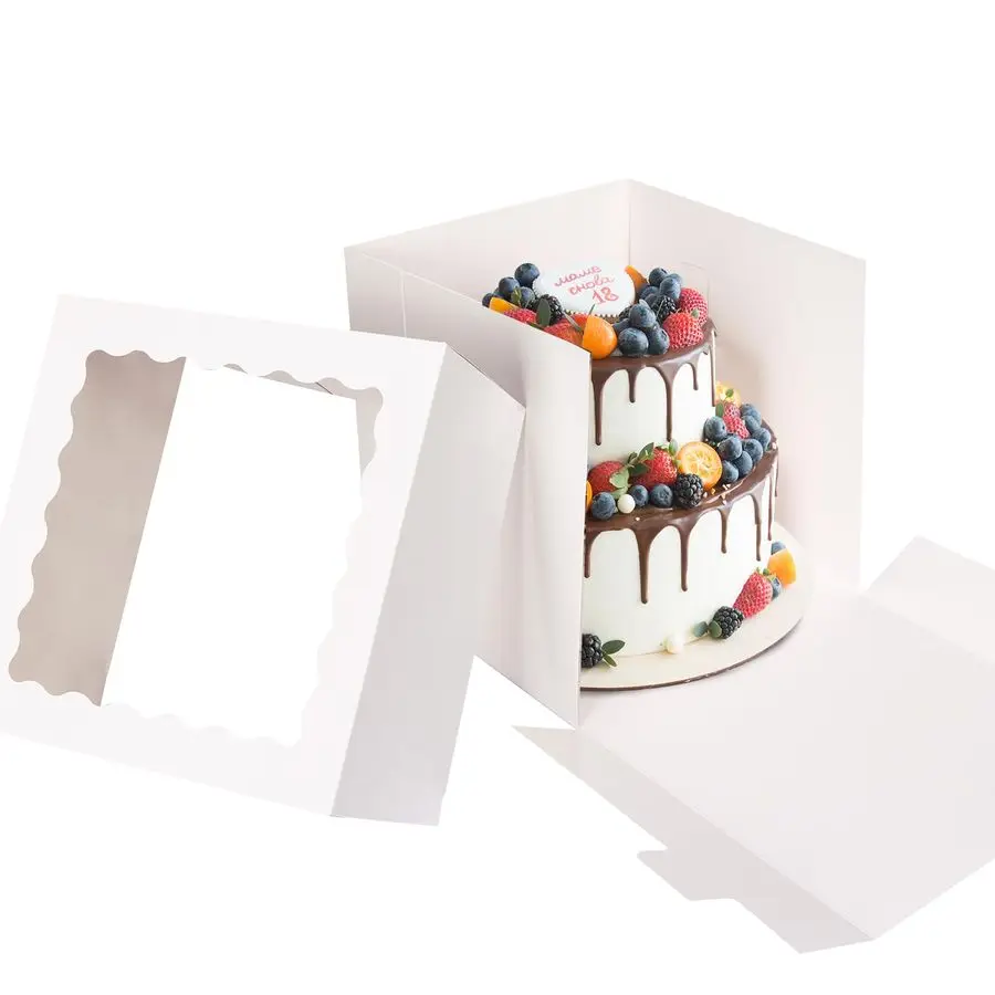 

16 Pack Cake Boxes, 12x12x12 Inch Tall Cake Containers with Window for Tier Cakes, Disposable Sturdy Bakery Carrier with Lids, f