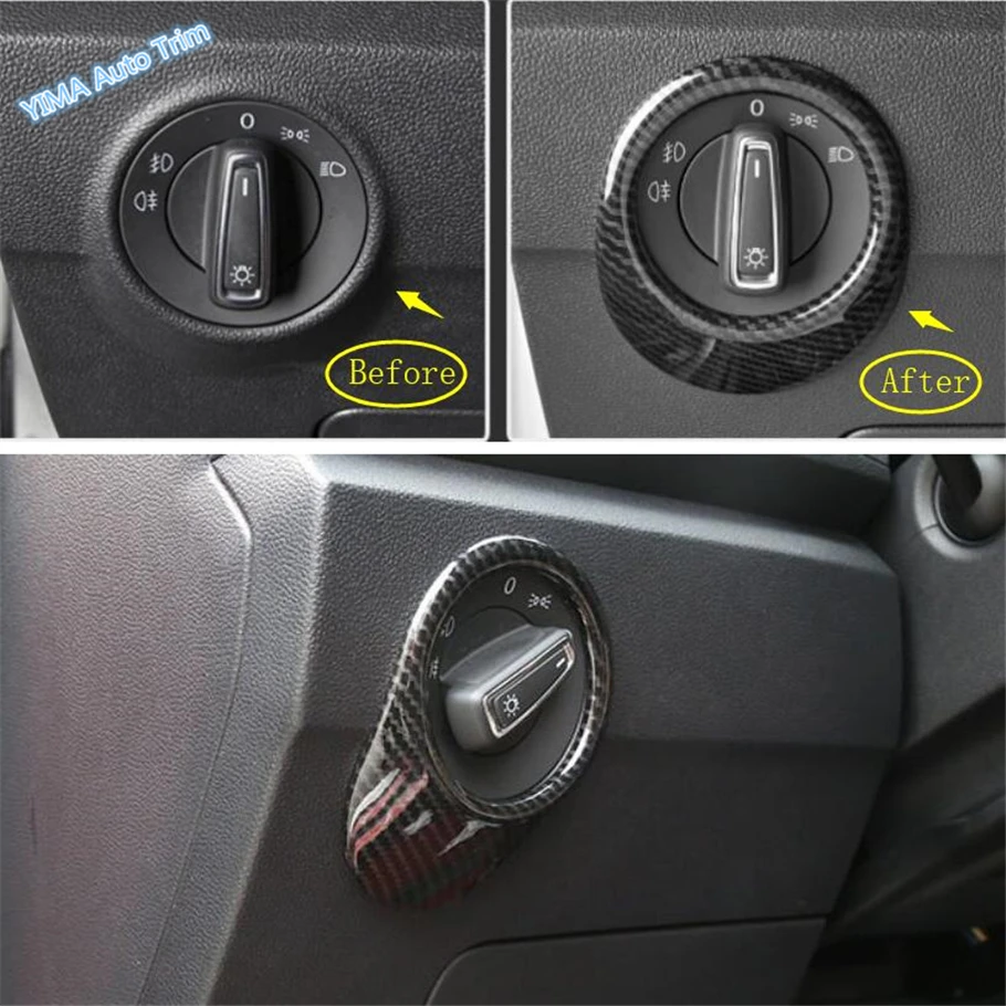 Car Head Lights Lamp Switch Button Cover Trim ABS Fit For Volkswagen T-Roc 2018 - 2022 Matte / Carbon Fiber Interior Accessories