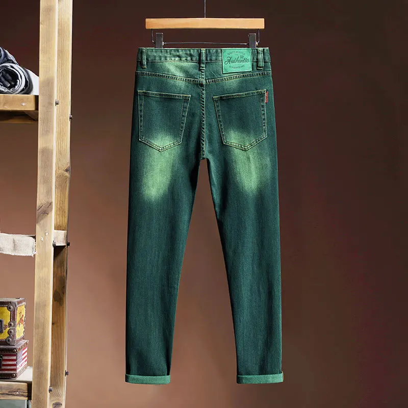 Emerald Green Jeans Men's High-end Affordable Luxury Fashion Slim Fit Stretch Personality All-matching Straight Long Pants