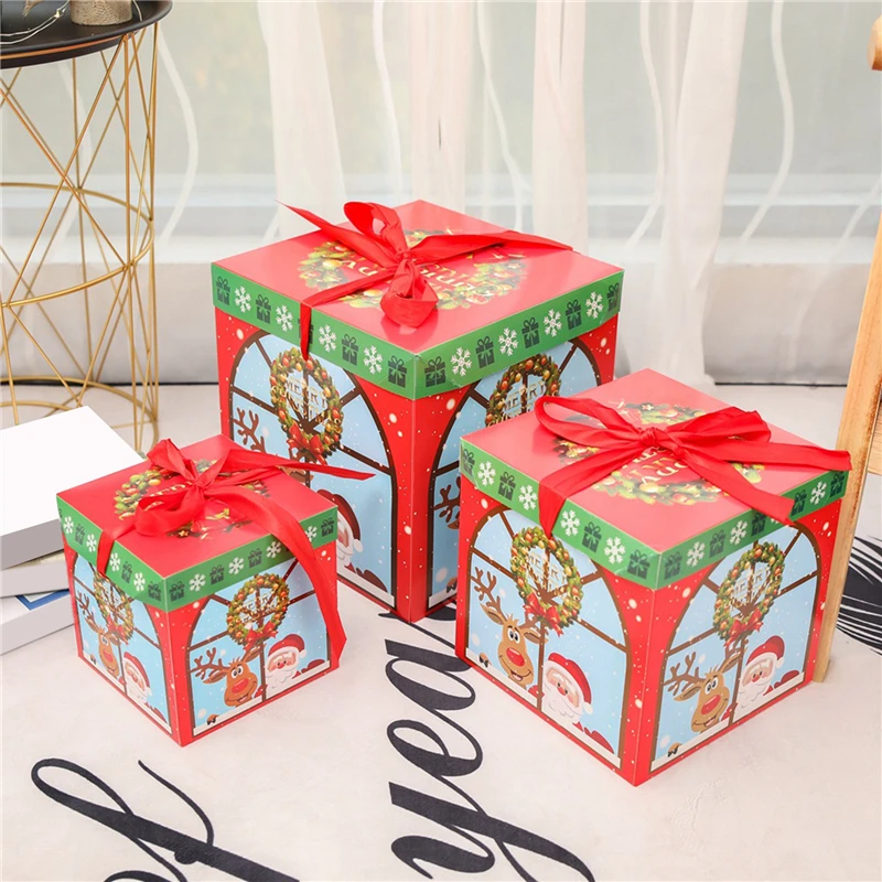 3 Stuks Kerst Papieren Doos Home Decor Kerst Dozen Voor Snoep Feest Decoratie Snoep Chocolade Geschenkverpakking