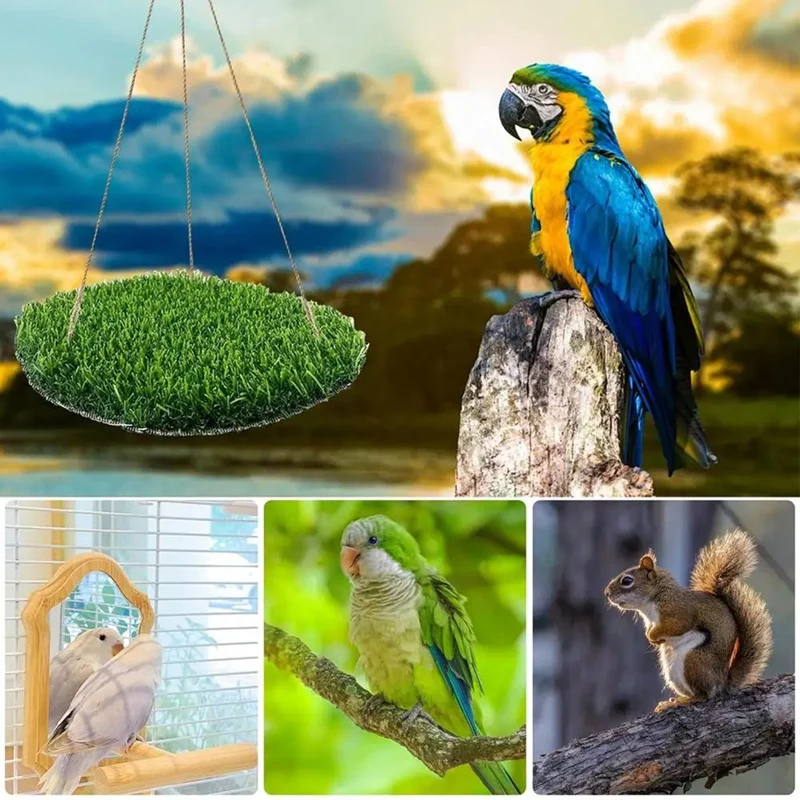 ●Bird Swing Mat Large Bird Foraging Mat Toys Natural Climbing Perch Bird Toy with Hooks for Cockatoo Parakeets Lovebird-ABFB