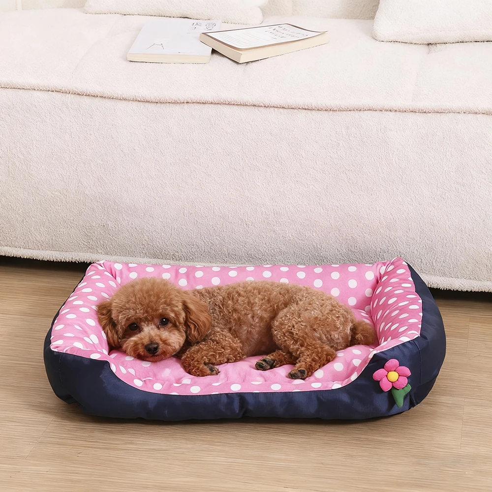Cama cuadrada grande elástica cálida suave floral para perros y gatos