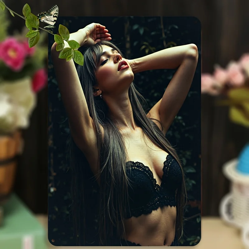 

Retro Black Lace Bra Metal Tin Sign 8x12 Inch Vintage Wall Art for Home Bar Bedroom Party Decor