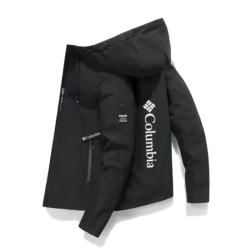 Chaqueta cortavientos con capucha y cremallera para acampar al aire libre Columbia para hombre, chaqueta de trabajo deportiva para hombre