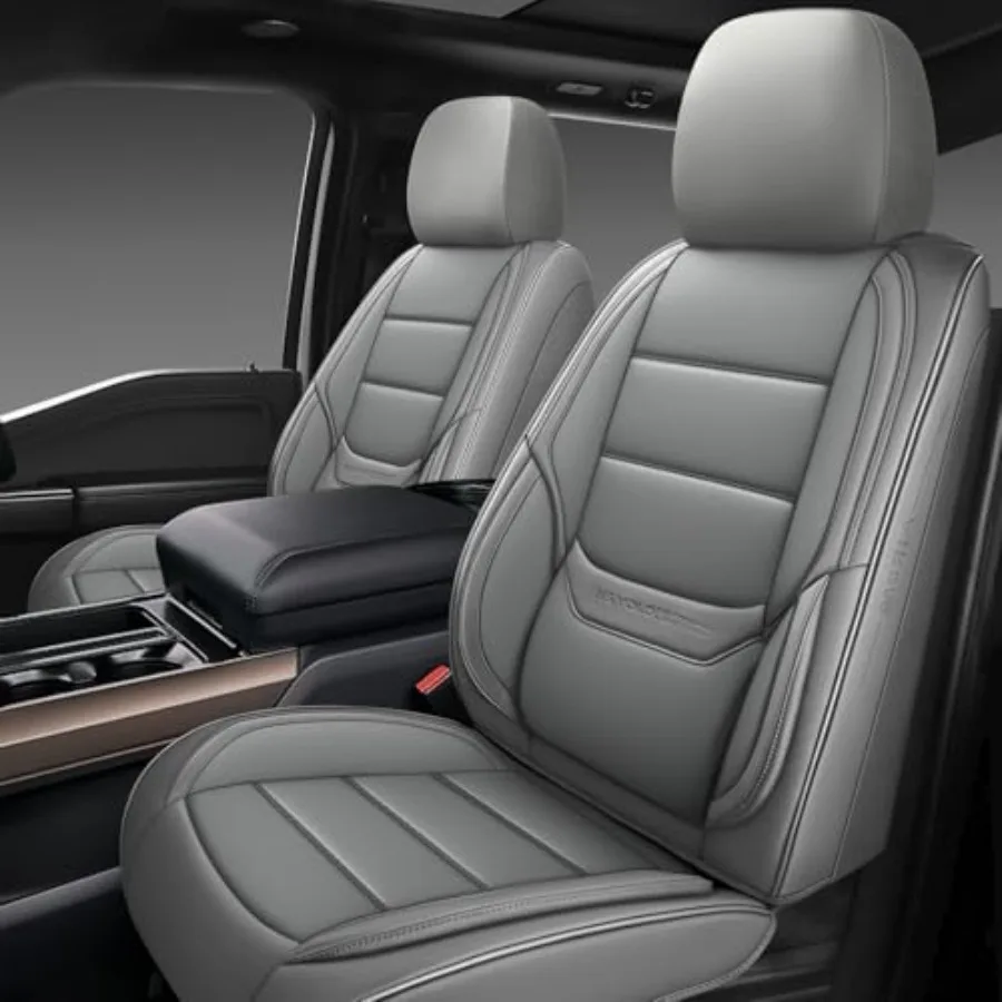 

Универсальные кожаные чехлы на передние сиденья для большинства автомобилей, внедорожников и седанов, водонепроницаемые, из экокожи, серые, на 2 сиденья