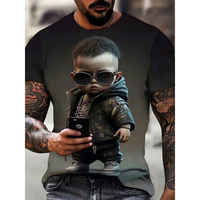 Men's Fashionable Avant garde Pattern T-shirt - Cool Character Printed Lightweight Summer T-shirt Fashionable Short Sleeve