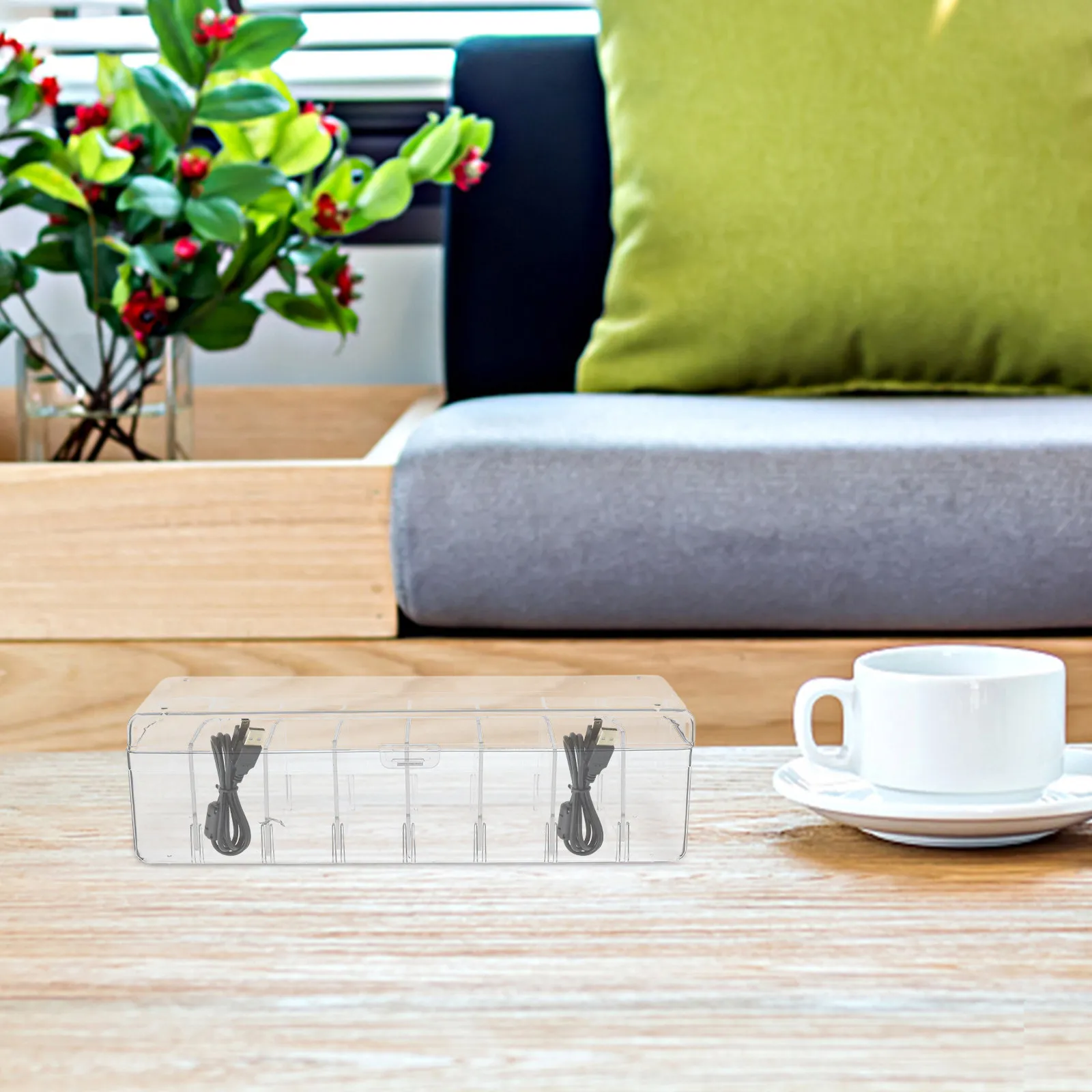 

Thickened Transparent Plastic Desktop Storage Box Detachable Dividers Office Home Card Cable Organizer Card Container Box