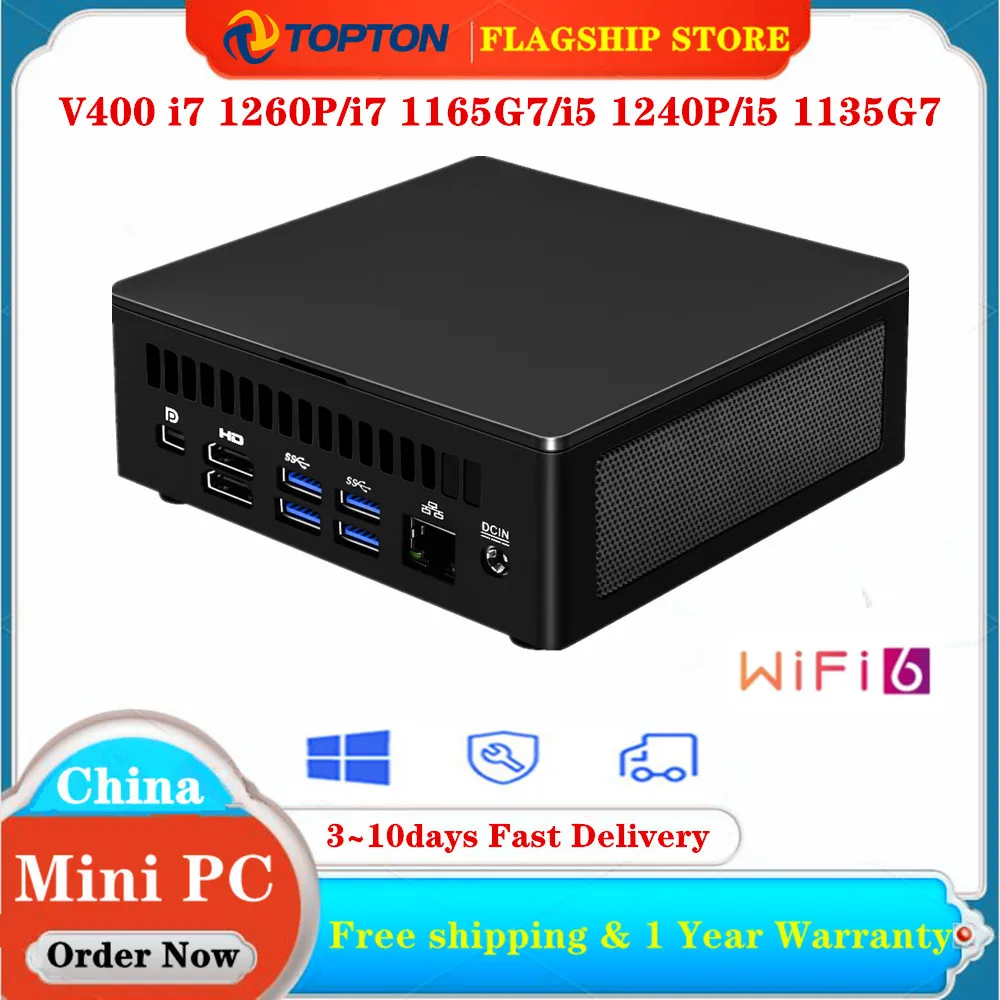 

Topton V400 12th Gen Intel i7 1260P Mini PC Gamer Windows 11 Thunderbolt 4 2*DDR4 PCIE4.0 Gaming Computer 4x4K 8K UHD NUC WiFi6