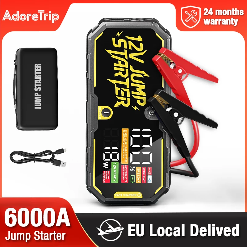 Image of AdoreTrip 6000A Auto-Starthilfe mit Smart-LCD-Display, 12V Batterie-Booster, Fortschrittlicher Sicherheitsschutz, Tragbares Notfall-Strompaket