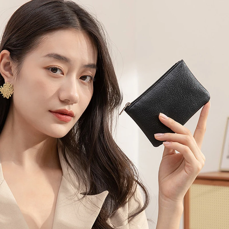 Fashion Mini Wallet for Women Solid Color PU Soft Leather Short Wallets Coin Card Holder Small Change Storage Bag Female Purse image 3