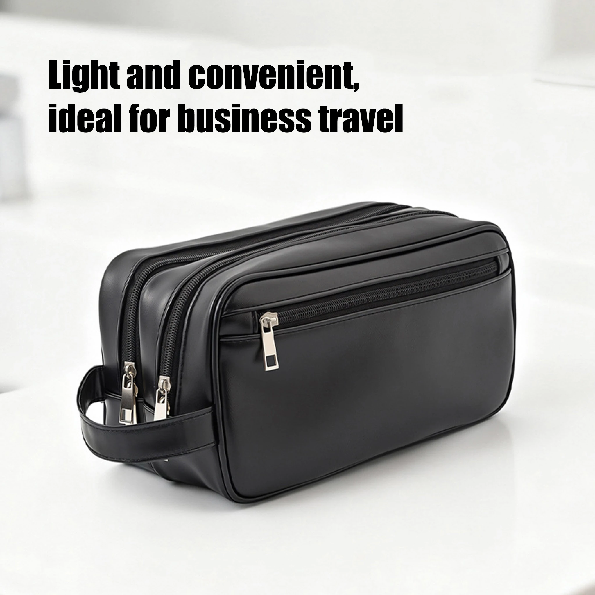 Men Leather Wash Bag Travel Business Trips Portable Cosmetic Bag Large Capacity Multi Pocket Design Handheld Leather Wash Bag