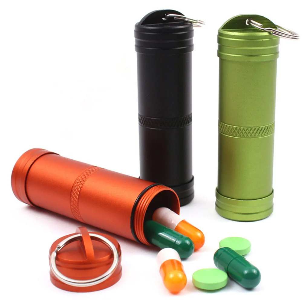 

1Pcs Aluminum Alloy Waterproof Pill Holder Portable Mini Container Emergency Storage Case for Pills Capsules Outdoor Use