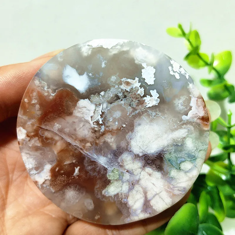 Natural Stone Sakura Agate Palm Stone Witchcraft Spirit Meditation Energy Cure Feng Shui Crystal Room Decoration