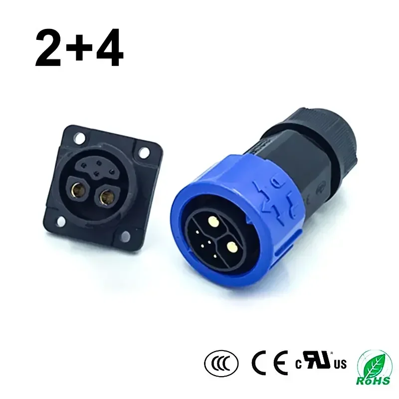 50A 2+4 Charging Plug Waterproof M23 E-Bike Lithium Battery Male Female Connector Outdoor Electric Vehicle Charging Port Adapter