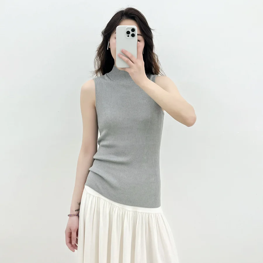 silk tank top summer brown fashion sleeveless wool tops women clothes turtleneck woemsn shirt sexy shirts corset vintage korean