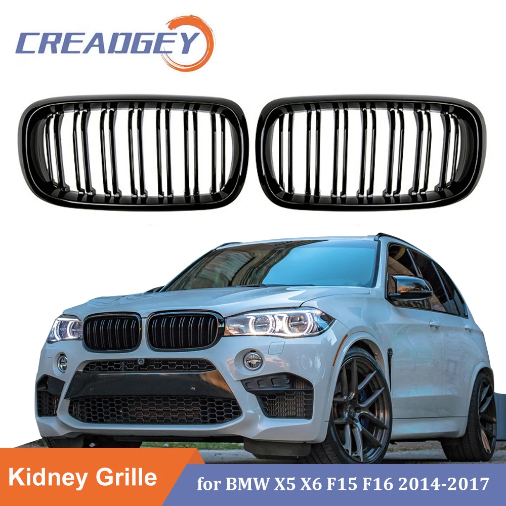 

2PCS Front Bumper Double Gloss Black Kidney Grilles Racing Grills For BMW F15 X5 2014-2018 F16 X6 2015-2019 Car Replacement Part