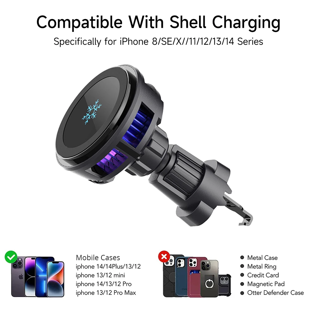 Cooling Car Charger for iPhone 14 15 Pro Max 13 Car Magnetic  Phone Holder for samsung Xiaomi Oneplus Car Wireless Charger Dock