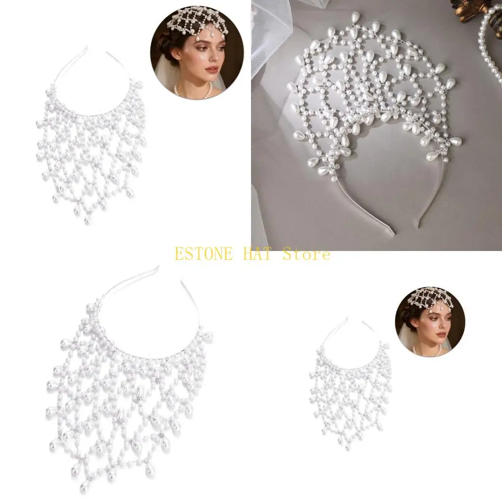 

49MF Модный женский головной убор с кисточками из жемчуга, подходящий для свадьбы, дня рождения и пляжного отдыха