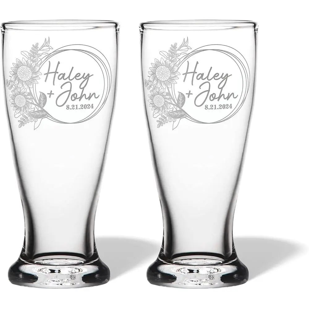 

Custom Engraved Sunflower Wine Glasses - 16oz Personalized Wedding & Anniversary Gift for Couples
