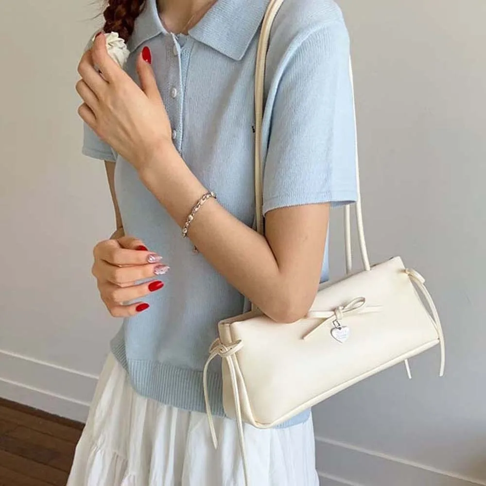 Милая французская сумка с защитой от брызг, украшение с бантом для воды, однотонные сумки для подмышек, корейский стиль, большая вместимость