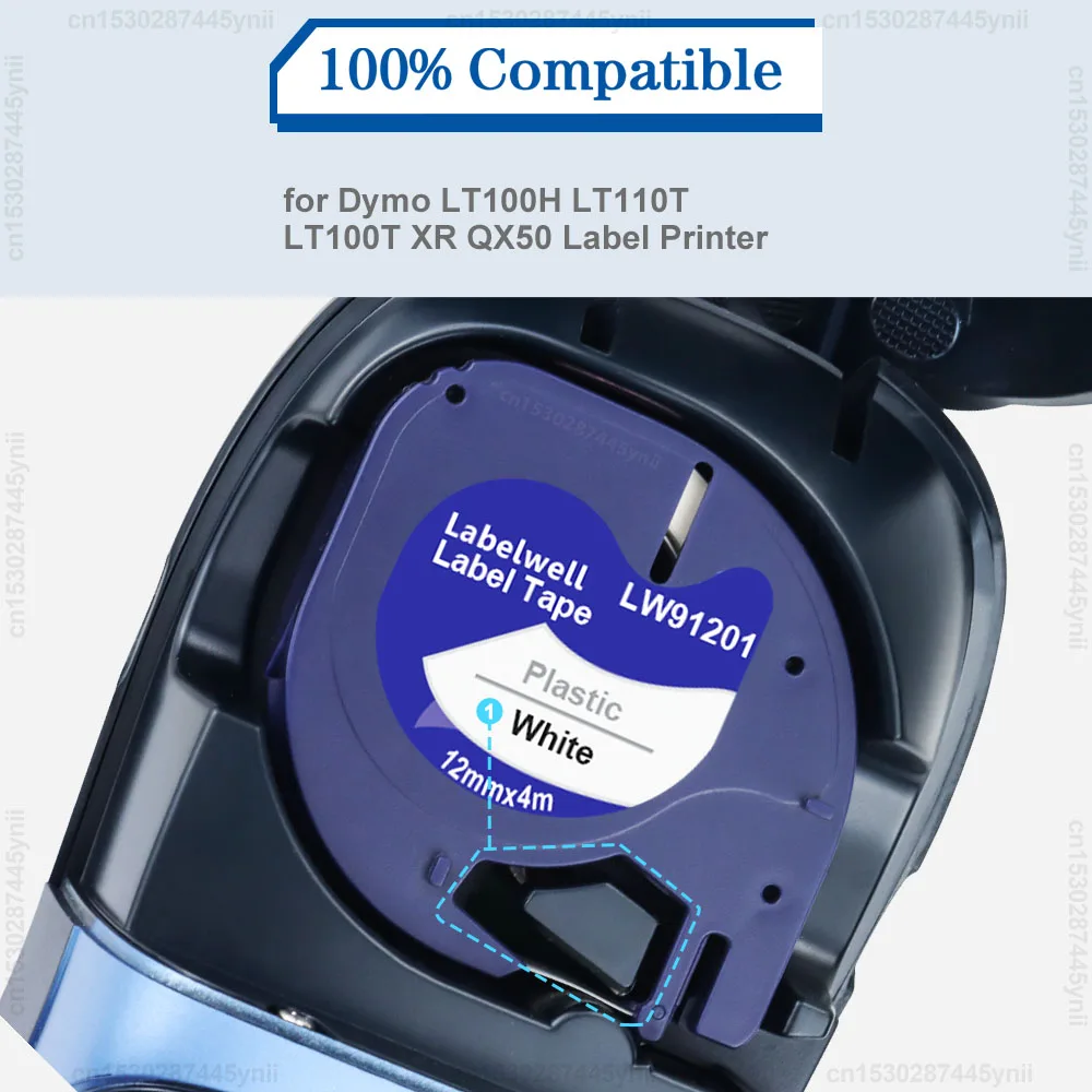 3PK/10PK 91201 متوافق Dymo Letratag شريط ملصقات 91201 91331 12267 91200 91202 12 مللي متر LT الشريط ل Dymo LT100H LT100T صانع الملصقات