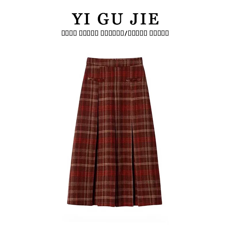 

Красная клетчатая юбка трапециевидной формы с высокой талией, женская осенне-зимняя новая юбка для колледжа Sle в стиле ретро, юбка Aosphere Sensation