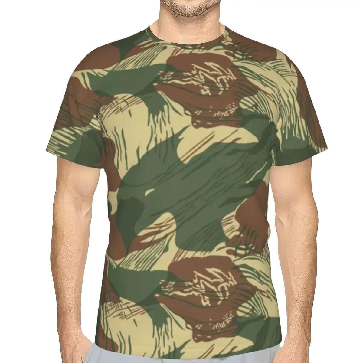 Camiseta de poliéster con camuflaje Rhodesian Brush Stroke, camisetas de moda para hombre, camisetas de manga corta con cuello redondo para hombre
