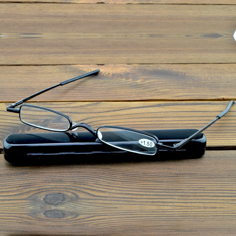 Alloy Super Narrow Portable Reading Glasses Men Include Metal Portable Pen Type Glasses Case +0.75 +1 +1.5 +3 +3.5 To +4