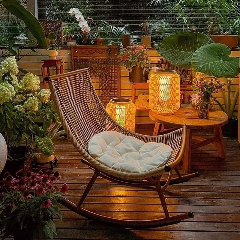Rattan Chair Leisure Rocking Outdoor Garden Rocking Simple Elderly Reclining Fashion Household Balcony Rocking
