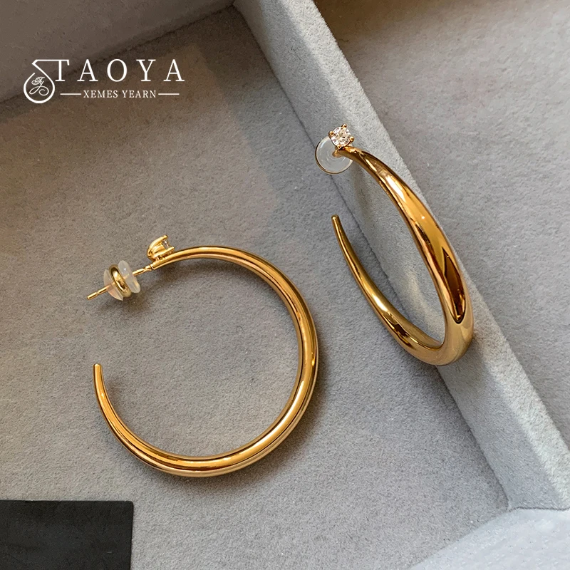 18K Gold Plated Open Hoop Earrings for Women Minimalist C-shaped Circle Earring with Small Zircon Stud Fashion Daily Jewelry Acc