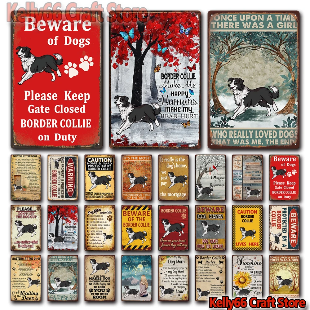 

[ Kelly66 ] Beware Of Border Collie Dog Rules Tin Poster Art Metal Sign Home Decor Painting 20*30 CM Size Dy283