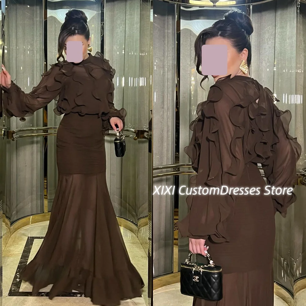 

Свадебное платье на заказ Русалка с овальным вырезом Женские вечерние платья длиной до пола с рюшами на молнии с длинными рукавами для выпускного вечера Dre