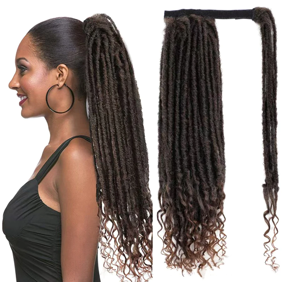 Clip In Dreadlock Ponytail Extensions Faux Locs Twisted Hairpiece for Black WomenGoddess Locs Wrap Around Synthetic Fake Pony Ha