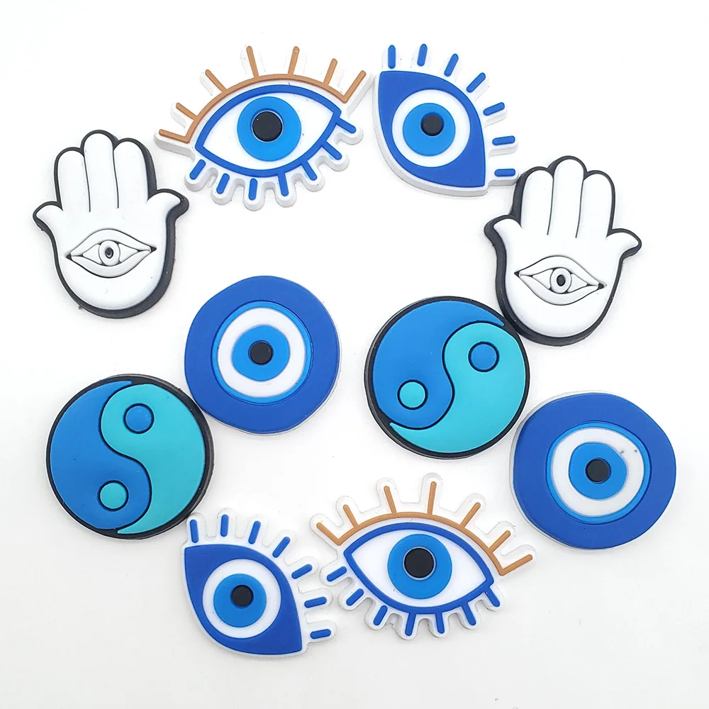 Wholesale 1pcs PVC Shoe Accessories for Shoe Charms Blue Eyeball Women Buckle Kids Pins Men Decoration