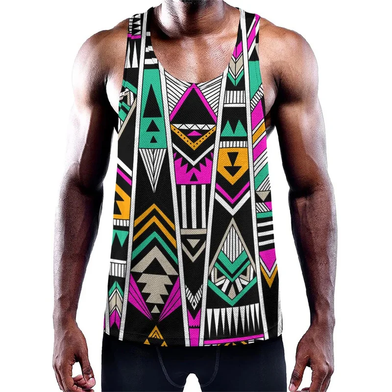 Harajuku Fashion 3D Print Tribal Aztec Trippy Styles Tank Top Kid Cool Streetwear Short Sleeveless Men Gym Tank Tops Sports Vest