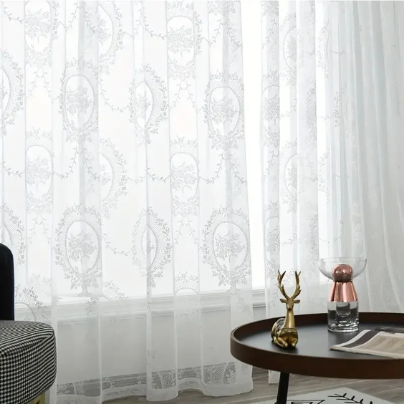 French Warp Knitted Lace Beautiful Mirror White Gauze Curtains Living Room Bedroom Balcony Curtains