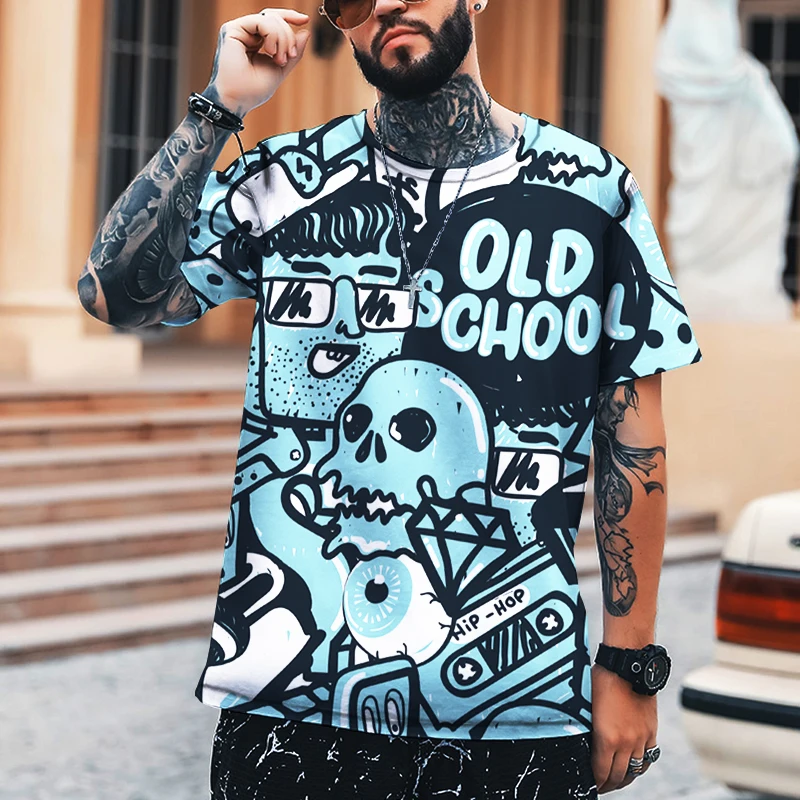T-shirt de tatouage étoile Graffiti de rue pour hommes, avec tendance, Hip Hop, Style Skateboard, Harajuku, vêtements de marque, taille grasse, 2022