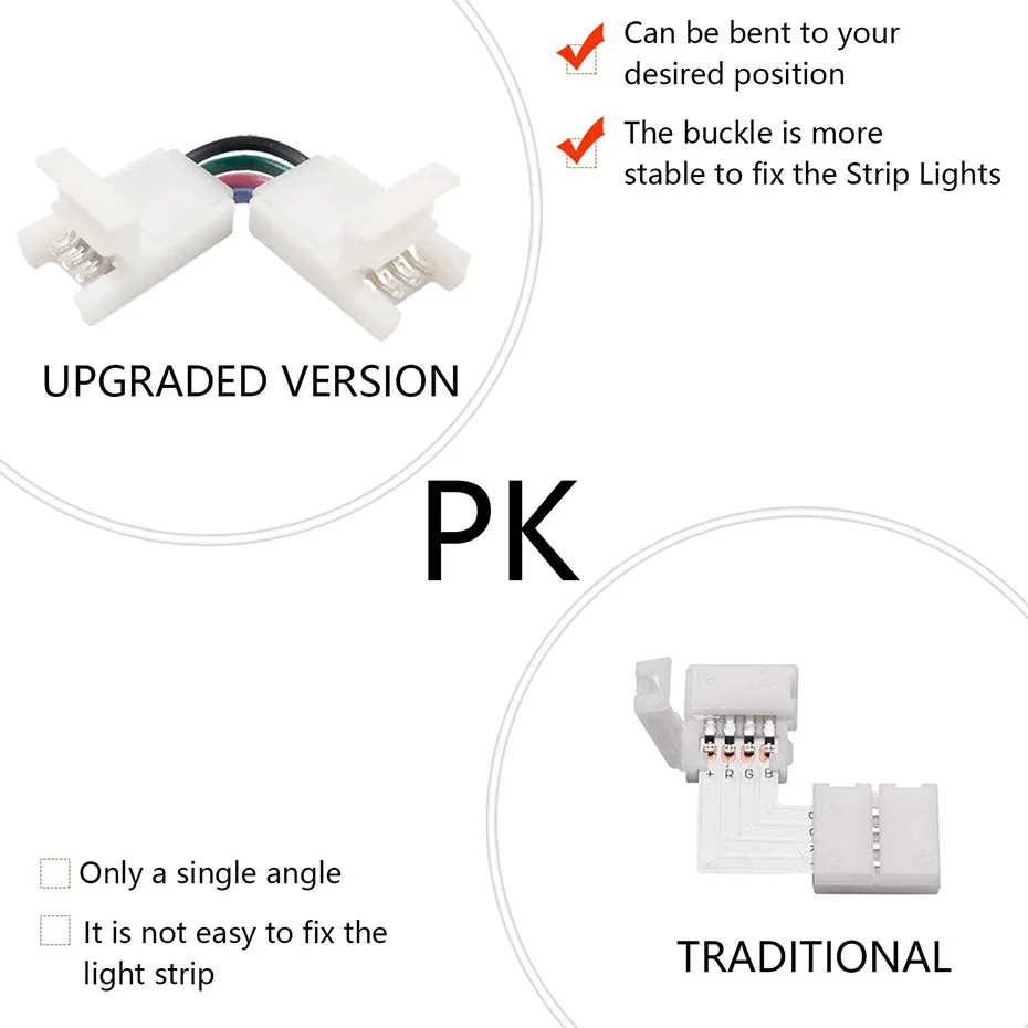 5PCS L Shape 3Pin 4-Pin LED Connectors 10mm Width Corner Connectors Solderless Connector Terminal for SMD RGB RGBIC Led Strip
