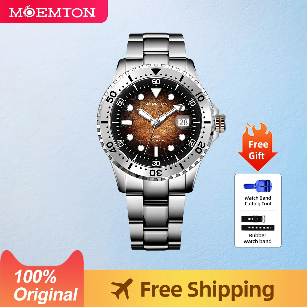 MOEMTON Original  Men\'s mechanical watch Sapphire glass  watch10bar 100M waterproof sports diving watch  Luxury  Stainless steel