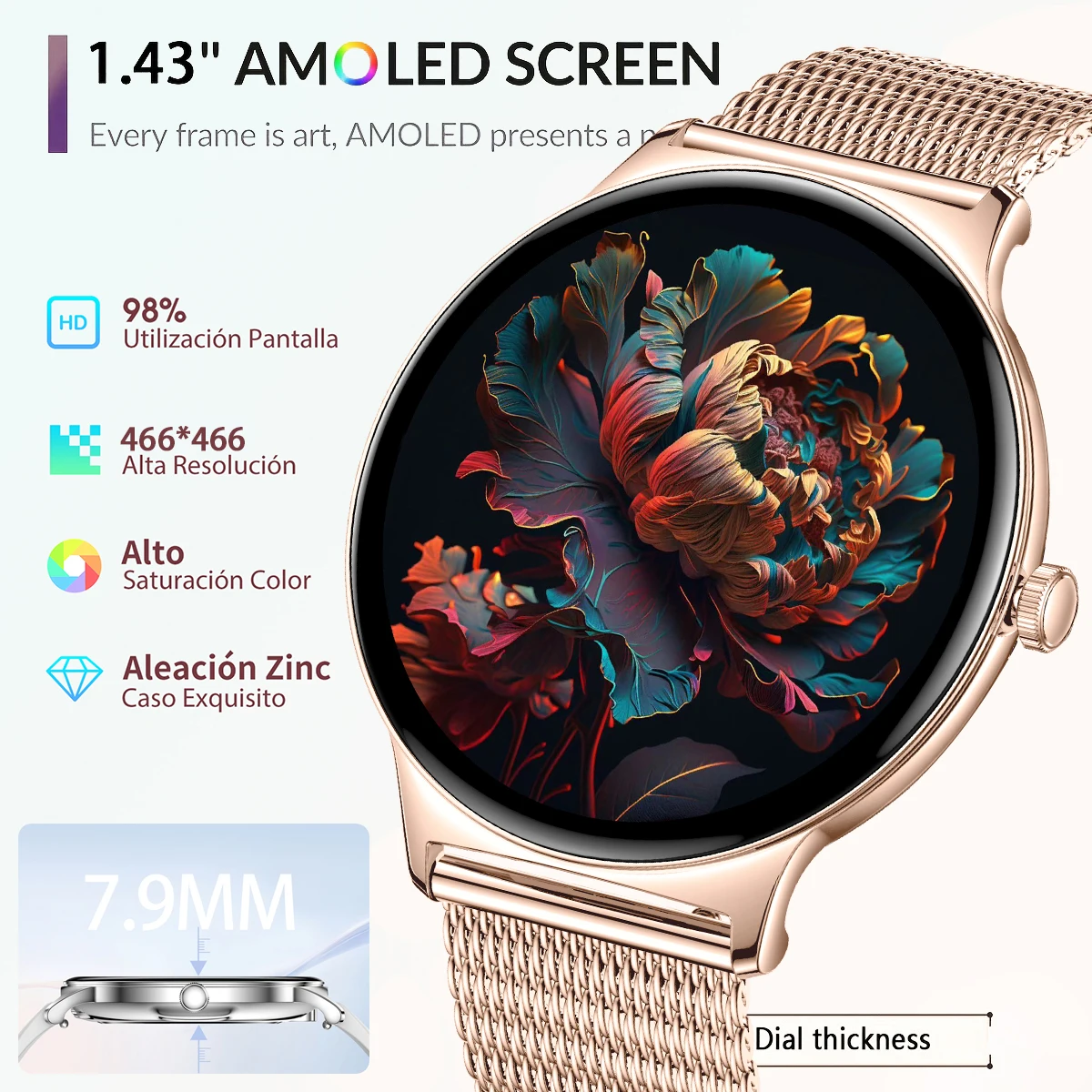 

2025 Новые женские умные часы для здоровья 7,9 мм 1,43 дюйма AMOLED 466*466 HD Bluetooth-вызов Монитор сердечного ритма GPS Спортивные мужские умные часы