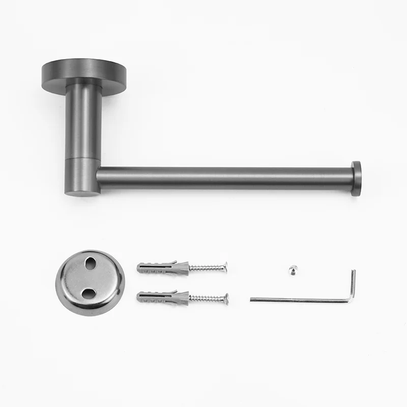 Matte Gray Stainless Steel Bathroom Hardware Towel Rack, Toilet Paper Holder, Single Cup, Toilet Brush, Robe Hook Towel Rack Set