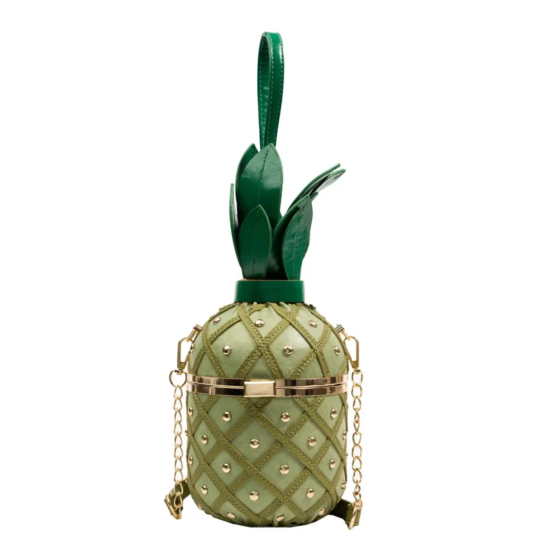 Pineapple-Shaped Crossbody Bag for Women PU Leather Rivets Chain Strap Shoulder Bag Tote Handbags