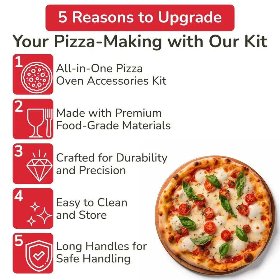 مجموعة ملحقات فرن البيتزا مكونة من 6 قطع لصنع البيتزا المنزلية تتضمن تقشير البيتزا وفرشاة الفرن وأداة توصيل الفقاعات وقاطعة الروك