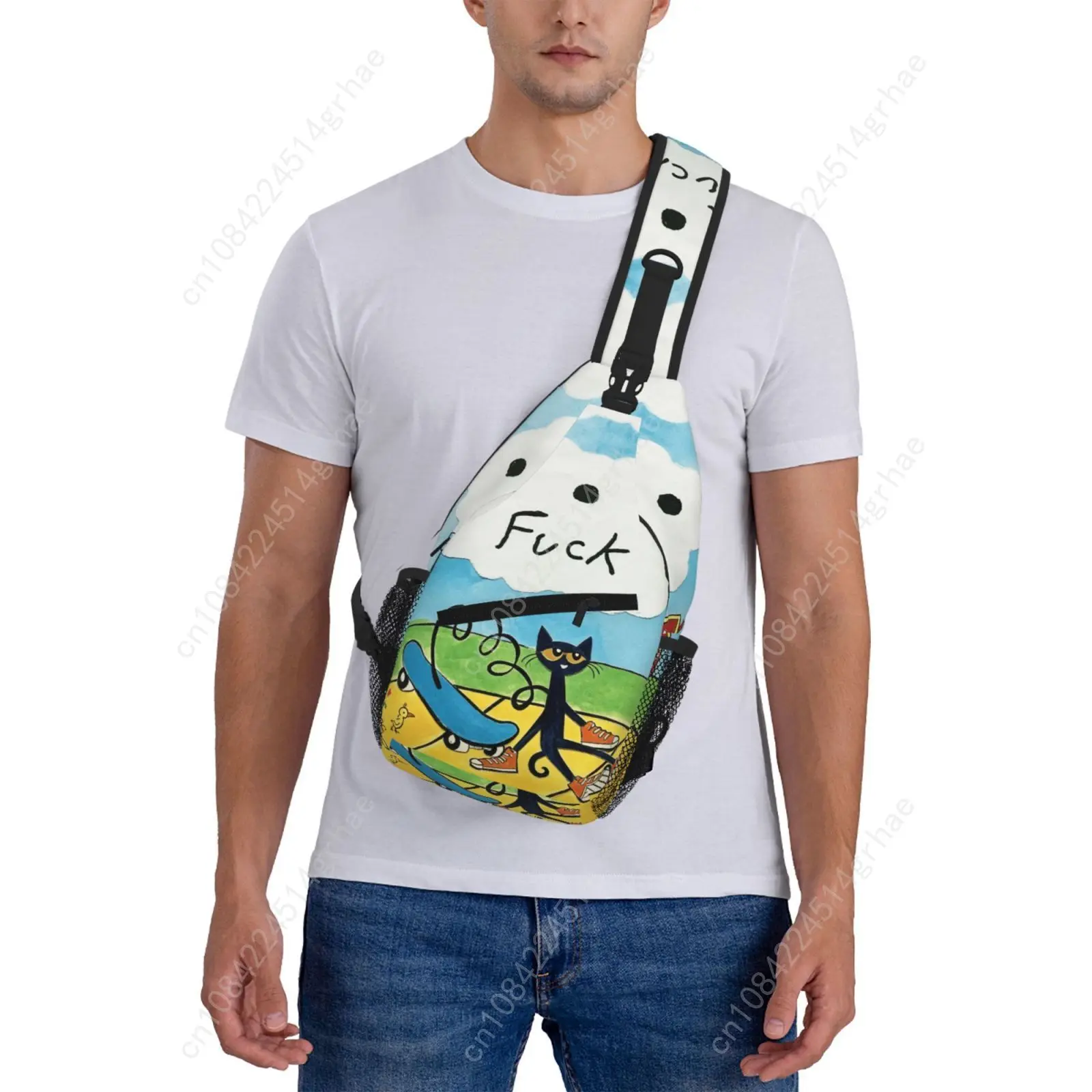 Picture 7: Pete the Cat I Love My White Shoes Sling Bag Chest Crossbody Shoulder Sling Backpack Outdoor Hiking Daypacks Men Women Bags