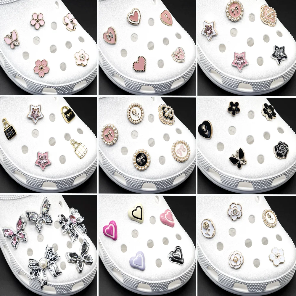 5PCS Acrylic Butterfly Shoe Charms, Pink Heart Flower Pin Buckle Decoration for Slippers, Star Clog Buckle Sandal Gift