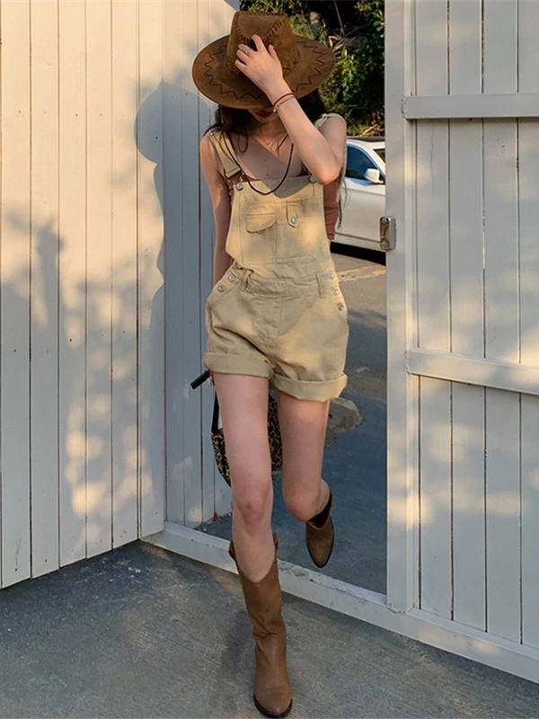 

Ретро джинсовые комбинезоны женские летние новые свободные повседневные шорты с широкими штанинами на высокой талии с ремешками из смесового хлопка