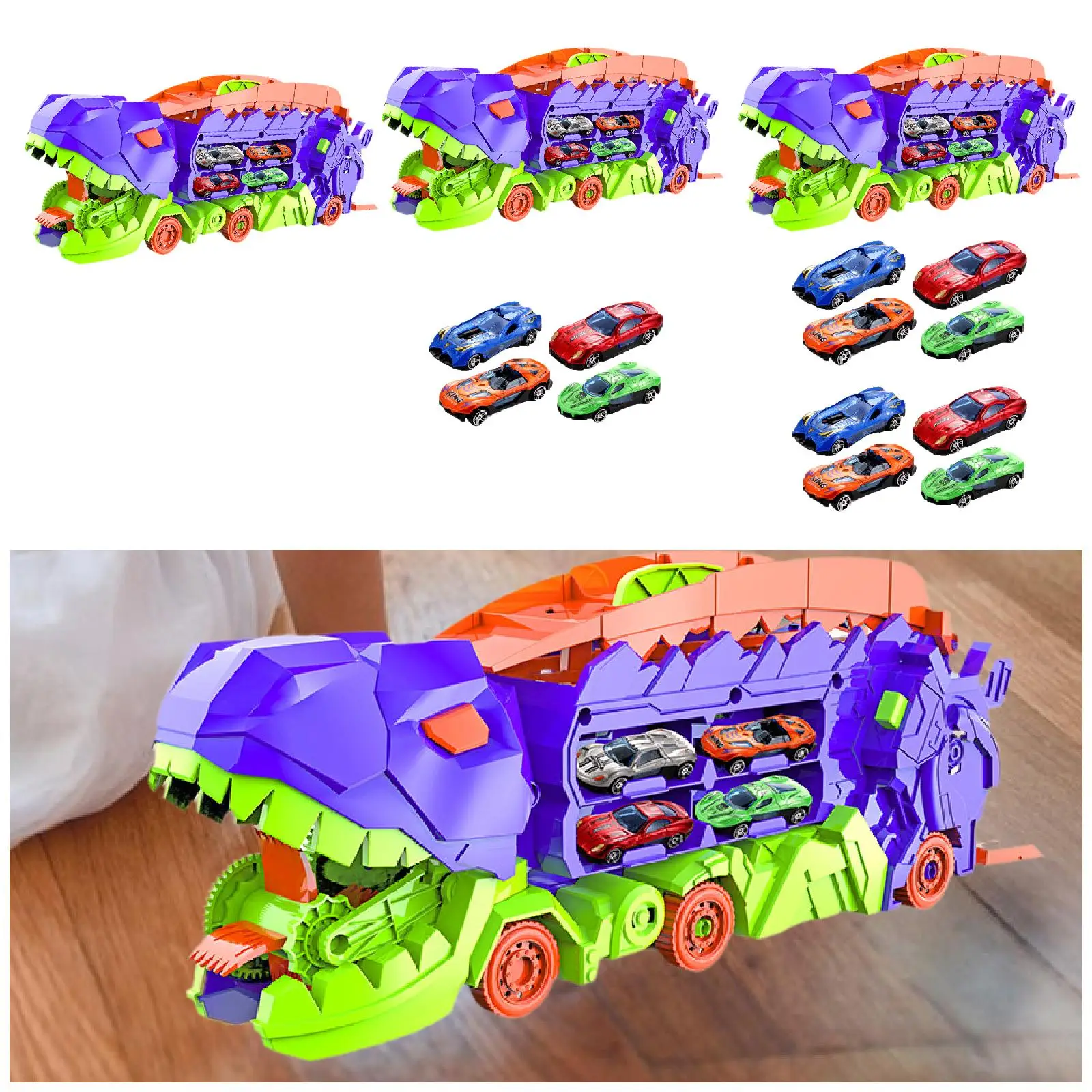 

Dinosaur Eating Cars Gifts Hand Eye Coordination Mini Sliding Cars Realistic Dinosaur Toys Carrier Truck for Kids Age 4+ Boys