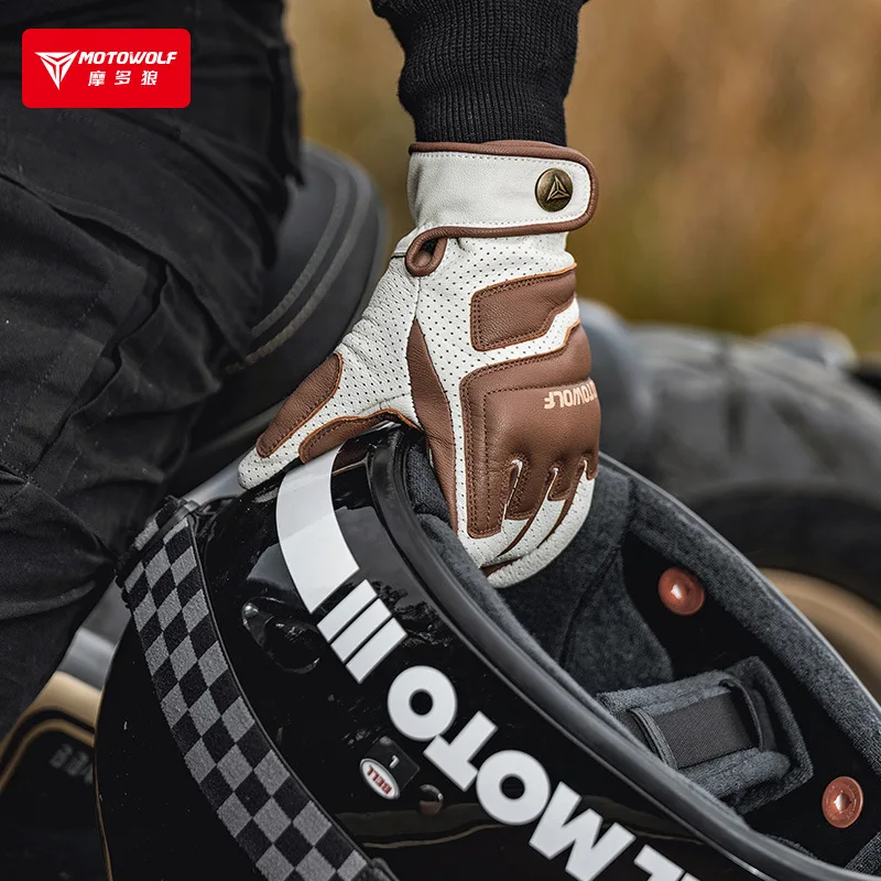 Retro Spliced Leather Motorcycle Gloves For Men Accessories Luvas Para Guantes Para Motos Para Motociclistas Hombre 오토바이 가죽장갑